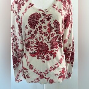 Talbots Floral Red and Cream Sweater 100% cotton